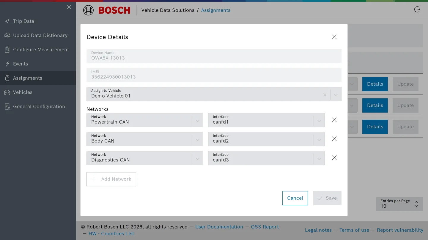 Assignments page with the device details dialog